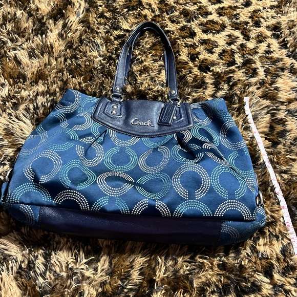 Coach Navy and Teal Patterned Tote - Picture 1 of 8